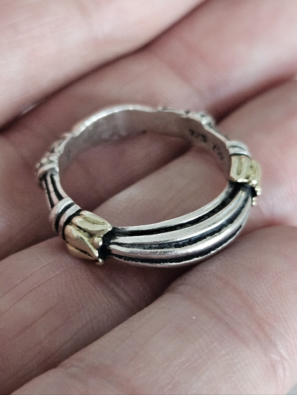 Vintage Lagos Caviar Two-Tone Sterling Silver Solid 18k Gold Ring Size 10.75